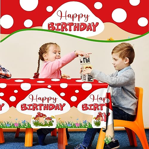 Image of Mushroom Birthday Party Decorations, 3PCS Mushroom Tablecloth Plastic Table Cloth for Mushroom Party Decorations