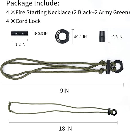 Miniatura 7 de PSKOOK Collar de iniciación de fuego, collar de paracaídas de supervivencia con pedernal y acero, collar de arbustos para camping, senderismo y