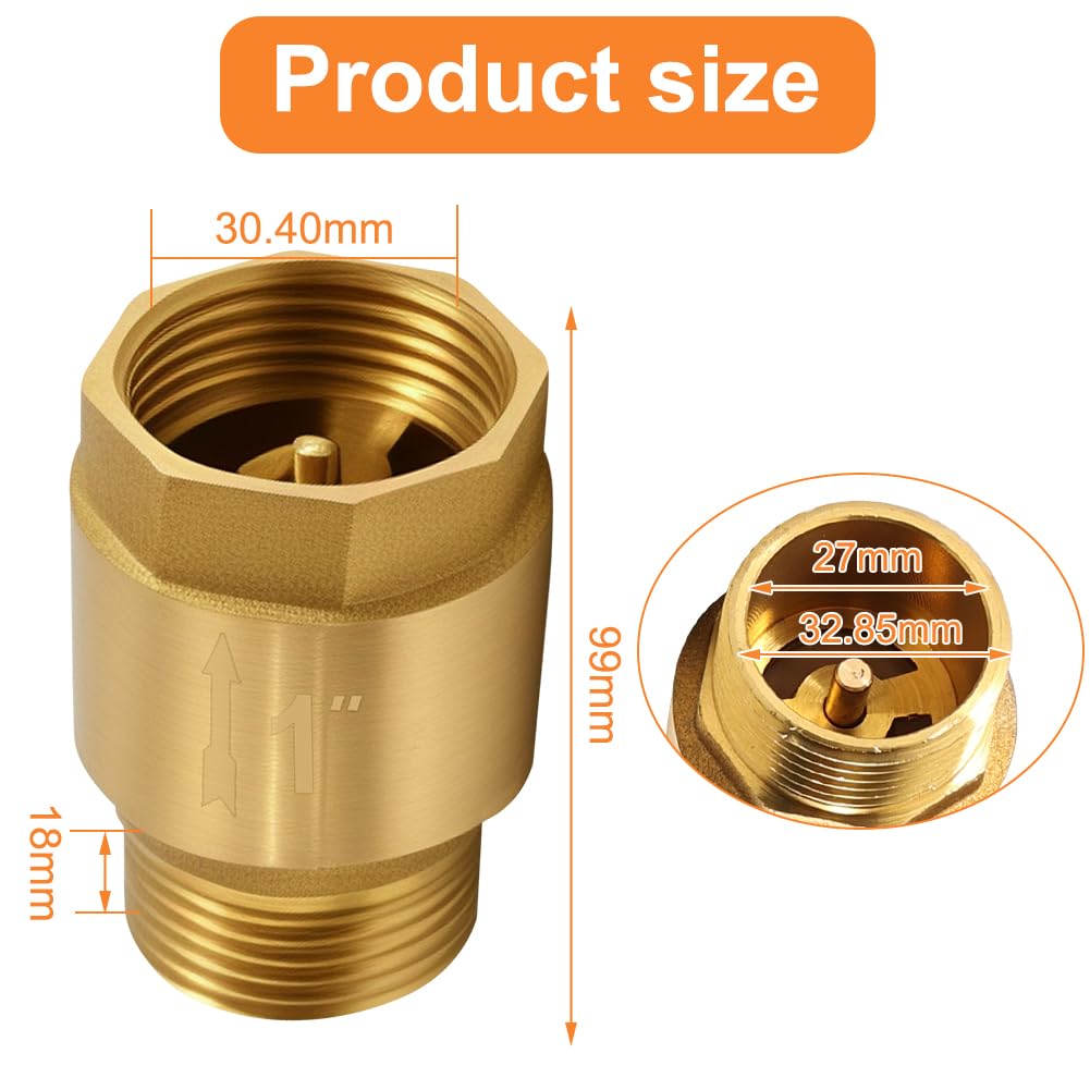 Clapet anti-retour en laiton 2,54 cm, clapet anti-retour 1 pouce AG vers IG, valve de retour 1", inoxydable et étanche pour pompe, jardin, machine à laver, tonneau