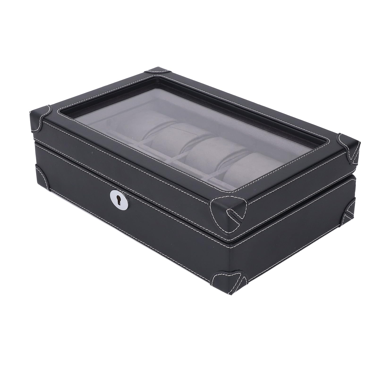 Aramox Organizer Porta Orologi, Scatola per Orologi in Super Fibra con Finestra in Vetro, 10 Scomparti, Fodera in Velluto, Custodia con Serratura per Collezionisti di Viaggi d'affari, Display (BLACK)