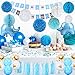Baby Shower Decorations for Boy, Elephant Theme It's A Boy Party Decor with Tassel Paper Pom Poms, Boy Shower Banners, Honeycomb Balls, Baby Elephant Balloons, Tassel Garland (Blue, Baby Grey, White)