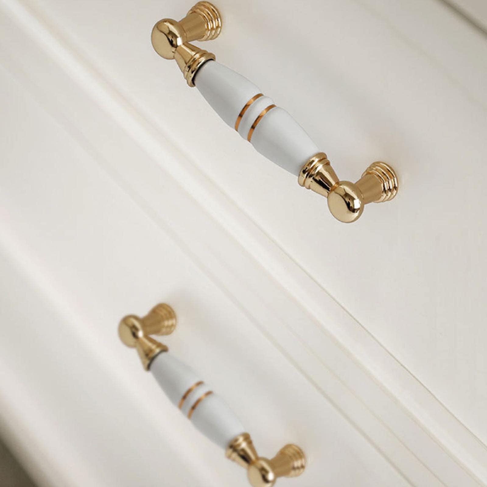 6 maniglie in lega di zinco in ceramica bianca per armadietti, armadietti e cassetti, maniglie per porte e cucine (centri fori: 128 mm)