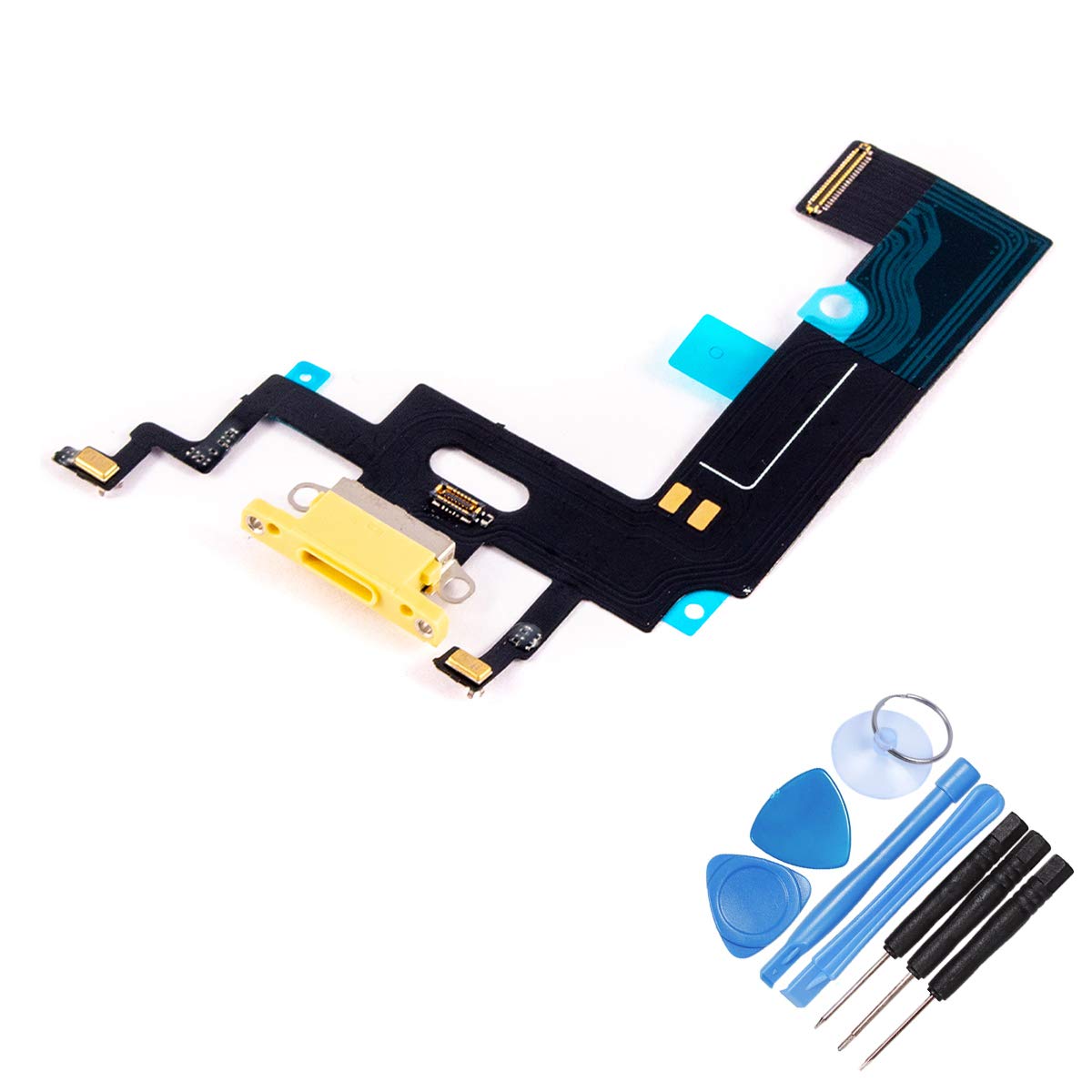 THE TECH DOCTOR Replacement USB Charging Port Flex Cable Microphone for iPhone XR - Complete with Tools - Professional Repair Kit (Yellow)