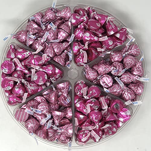 Hershey's Kisses Valentine's Day Chocolate Gift Basket, Milk Chocolate Valentine's Pink Hugs and Kisses, In A Pink Heart Adorned 6 Sectional Gift Tray for Wife, Couples, Girlfriend, Women