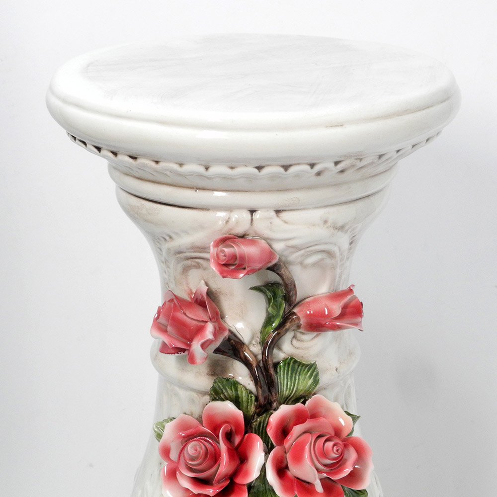 Amazon.co.jp: イタリア製 陶器 薔薇 プランター 付 コラム バラ 陶花  