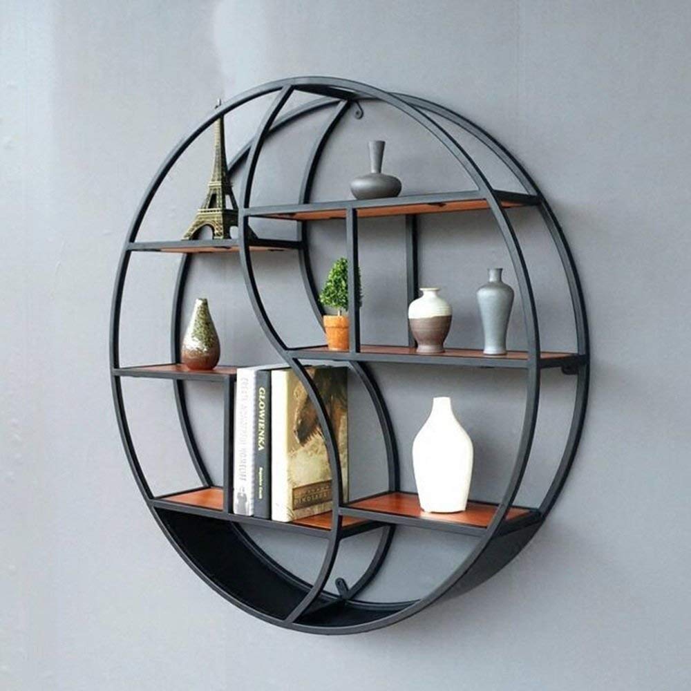 Étagère ronde en bois solide noir 3 niveaux MU design premium 68cm