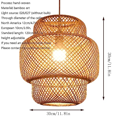 Lampe suspendue rustique en bambou tissé avec douille E27 pour décoration de maison
