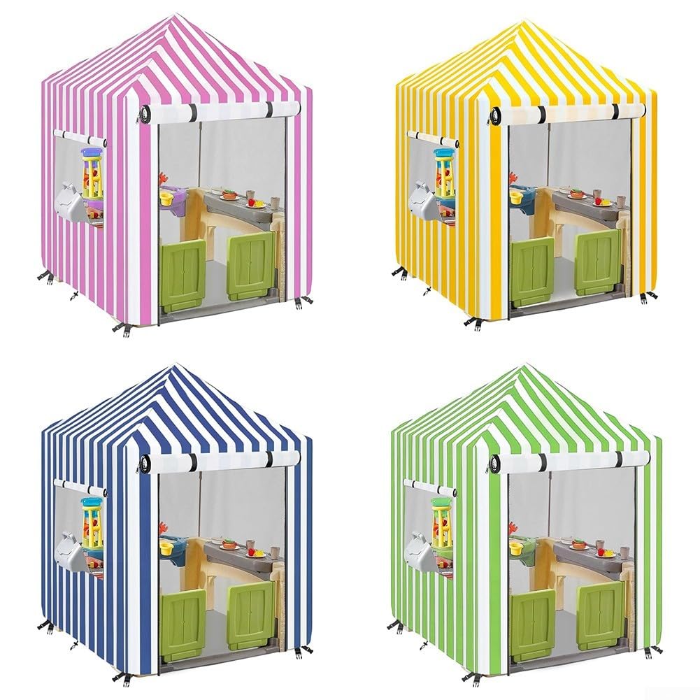Outdoor-Spielhaus-Abdeckung aus Holz für Sonnenschutz und Regenbeständigkeit, aus 210D Oxford-Gewebe mit Silberbeschichtung, 152 x 142 x 142 cm, Blau, Gelb, Rosa, Grün (Rosa)
