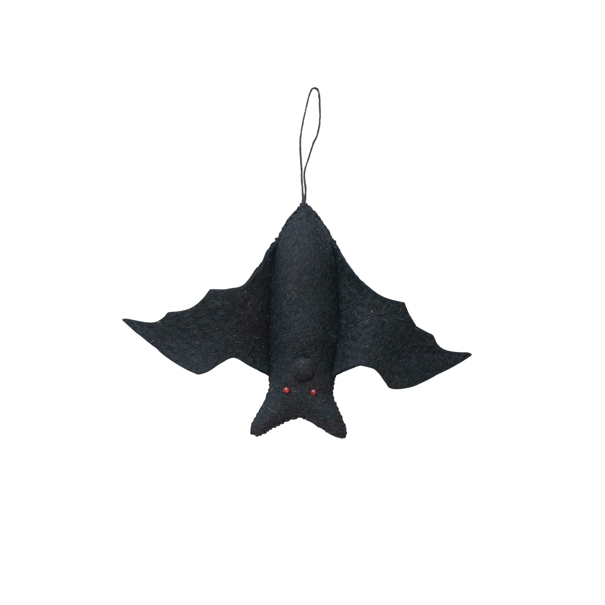 Creative Co-Op 10-1/2"L x 7"H Handmade Wool Felt Bat Ornament, Black