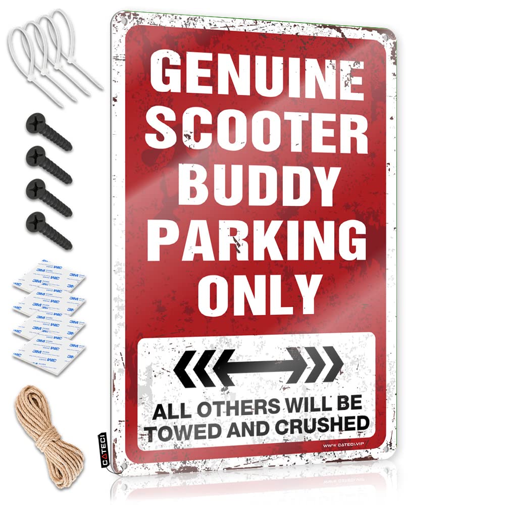 KRAZMURONGD Metal Man Cave Decor Genuine Scooter Buddy Parking Only Tin Sign Outdoor Bar Decor Funny Outdoor Decor