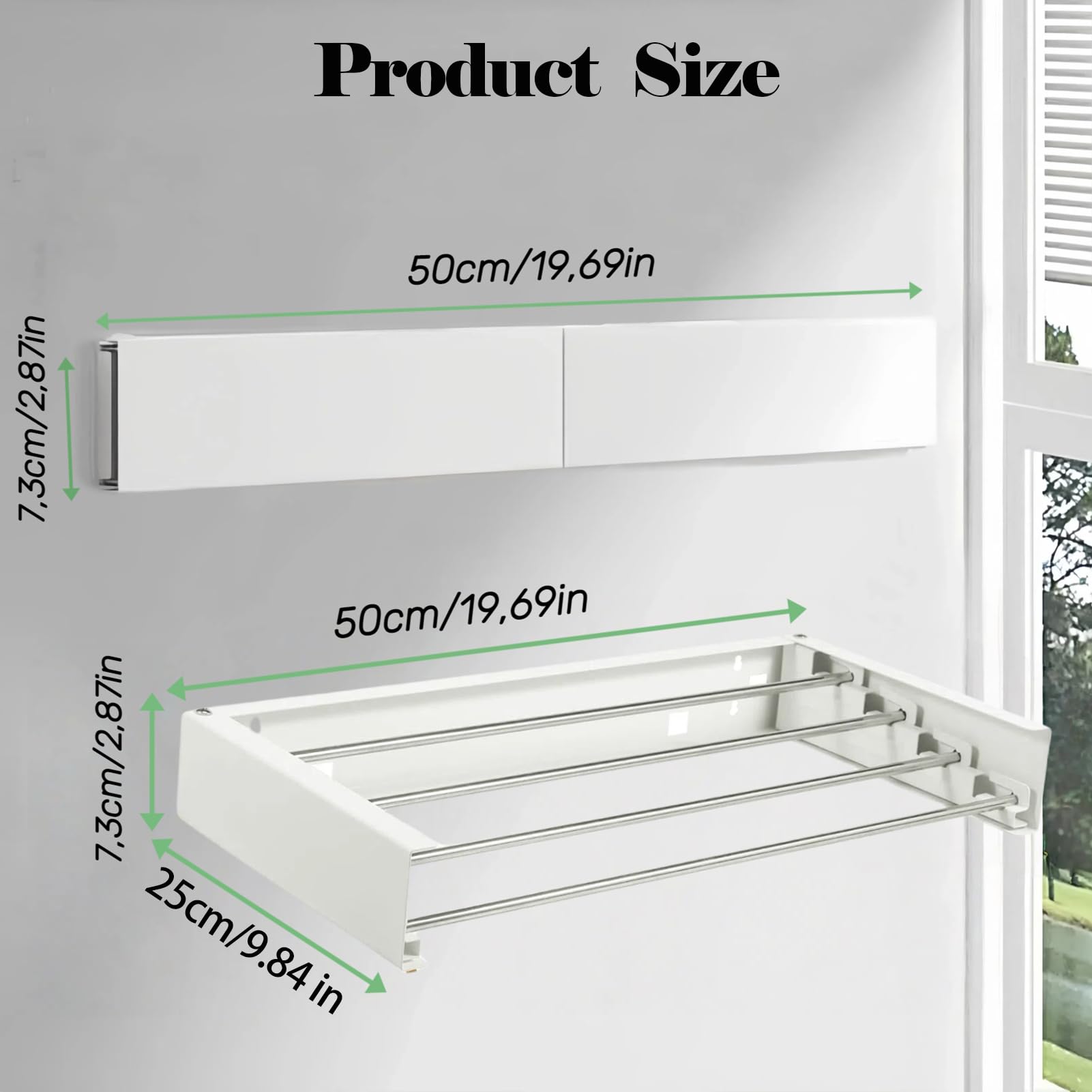 Wäscheständer Wandmontage 50 cm - Ausziehbarer Wandwäschetrockner Klappbar, Platzsparend, Kleiderstange Handtuchhalter für Balkon (A)