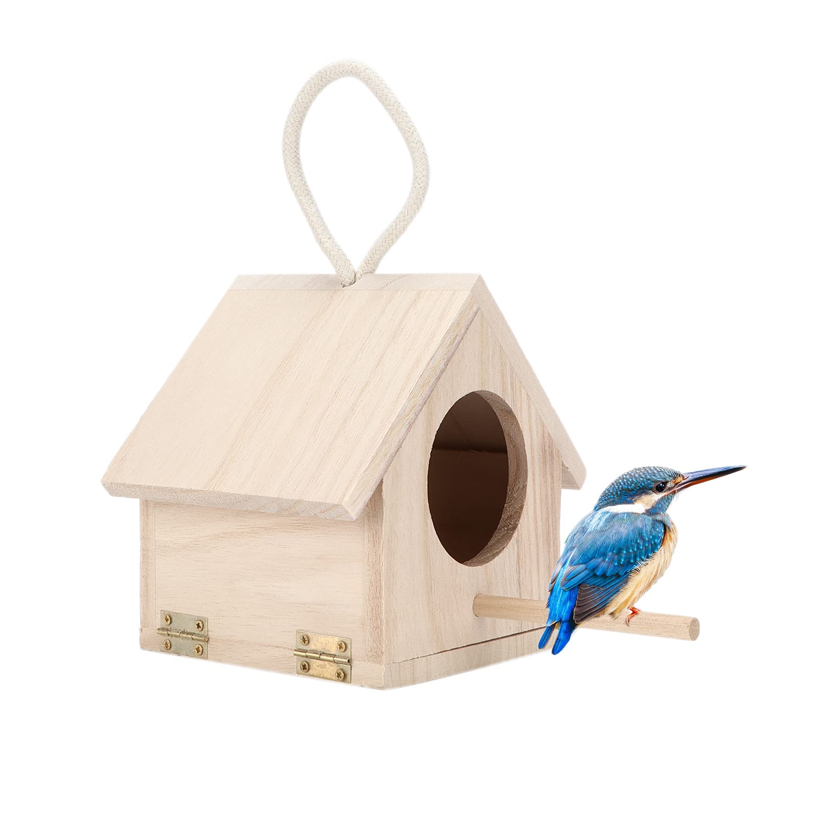 Bird Houses for Outside, Wooden Bird House with Perch Outside Hanging Natural Wood Bird House for Small Birds