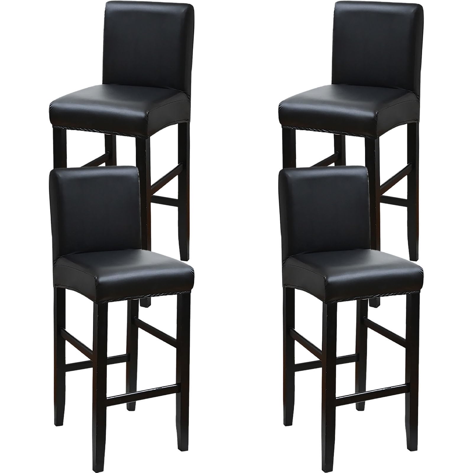 ZRCYXDW PU Leather Bar Stool Covers, Waterproof Bar Stool Chair Covers Set of 4 Stretch Washable Counter Stool Pub Chair Slipcover for Dining Room Cafe-black-4 Pack