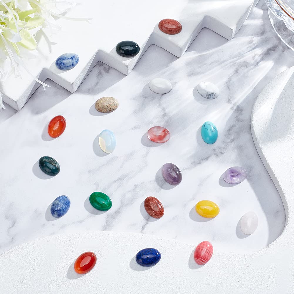 SUPERFINDINGS 48Pcs Ovales Cabochons de Pierres Précieuses 23 Styles Pierre Energétique 14x10mm Cabochons d'agate Pierres Semi-Précieuses No Hole Cabochons en Cristal de Quartz pour Bijoux Faits