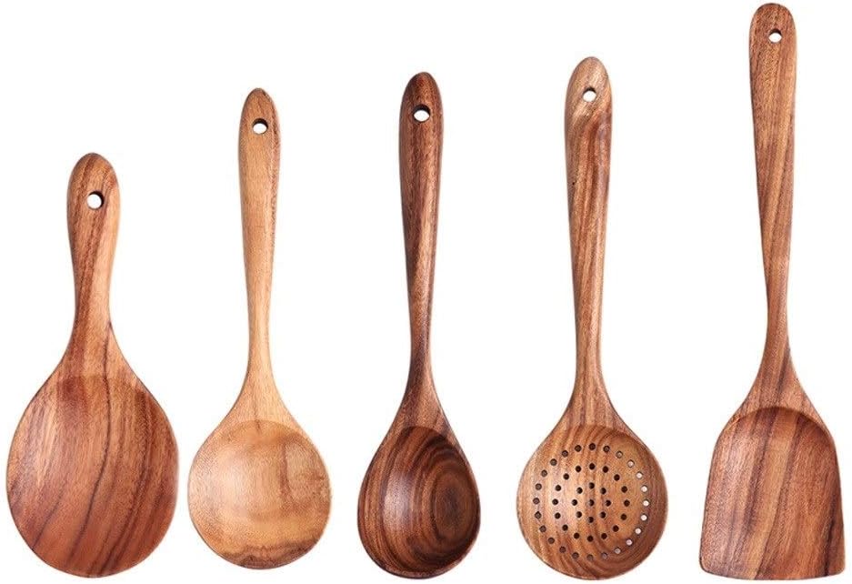 Kitchenware Set Kitchen Supplies Wooden Spoon Shovel Colander Combination Long Handle Cooking Soup Porridge Household Cookware Set Gift Lightweight and Durable c (A)