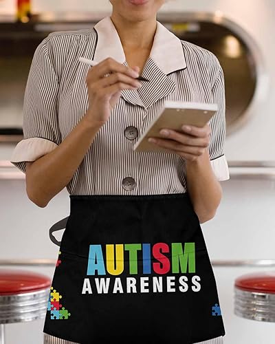 Miniatura 3 de Delantal de media cintura con 3 bolsillos para camarera, cocina, bistró, restaurante, chef, barbacoa, rompecabezas de colores, fractal, pasatiempo,