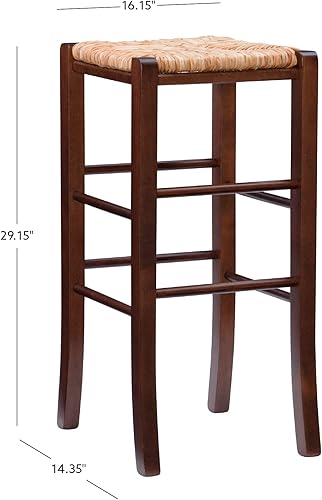 Miniatura 3 de Linon Augustus Taburete de bar sin respaldo de nogal con asiento tejido de hierba marina, juego de 2 Nuez,Natural,Blanco