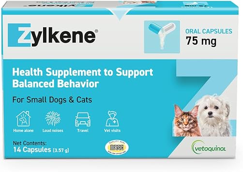 Vetoquinol Zylkene Calming Support Supplement for Small Dogs and Cats, Promotes Relaxation, Reduces Stress, and Supports Occasional Anxiety Relief for Dogs and Cats, 75mg - 14 Capsules