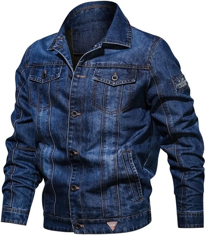 Autumn and Winter Men' s Jacket Casual Denim Jacket Lapel Embroidery Jacket Men Jacket (Color : B Size : XXL Code) (B XXXL code)
