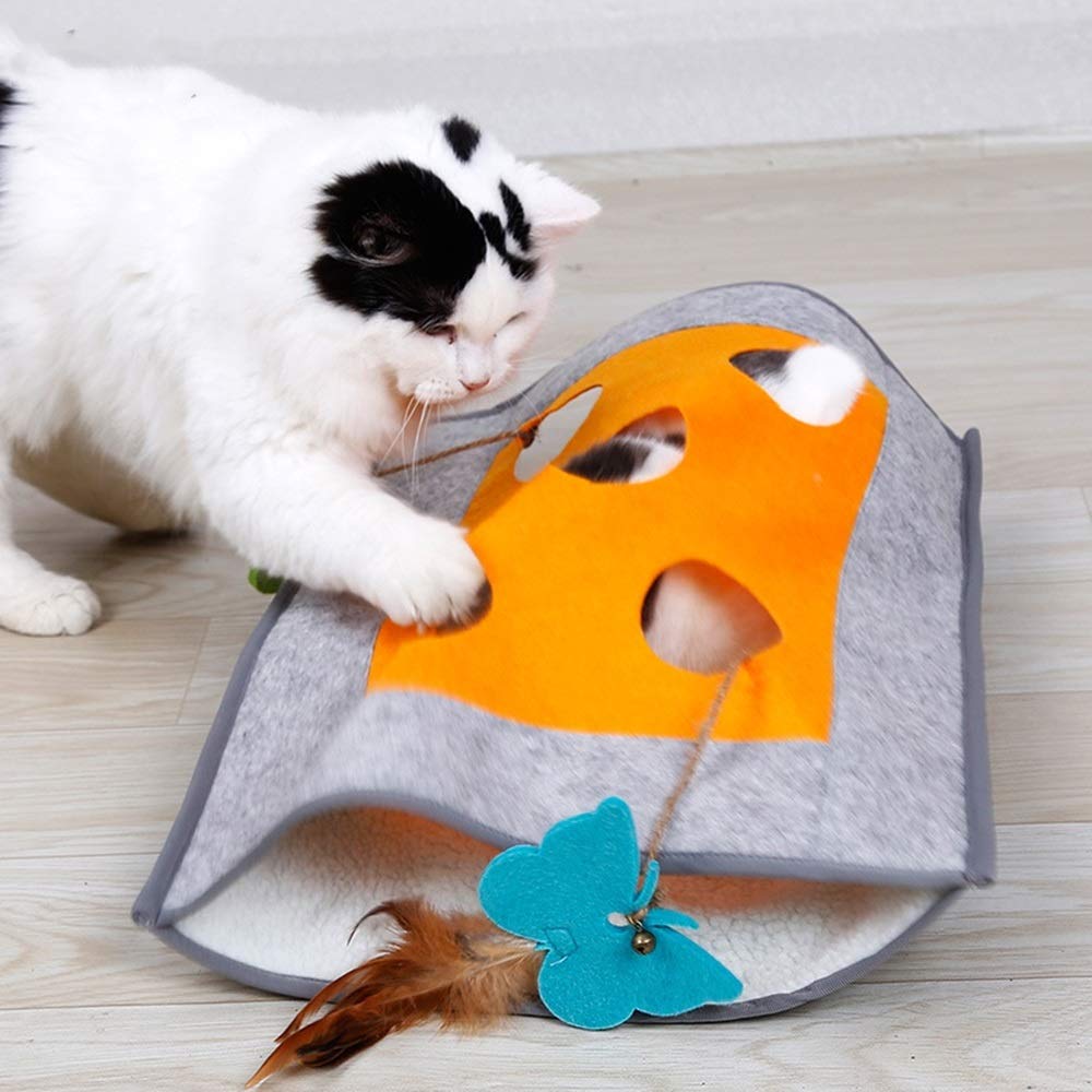 Túnel para Gatos, Saco de Dormir para Gatos, Juego para Gatos, Bolsa de Arena para Gatos con aro, Rompecabezas de Papel, Juguete para Gatos de Interior (Gris, 48 x 37 cm)