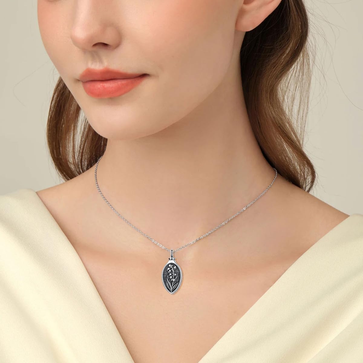 Personalized Teardrop Urn Necklace 925 Sterling Silver 12 Month Birth Flower Cremation Necklace for Ashes Memorial Keepsake Pendant Jewelry Gifts for Women - Image 2