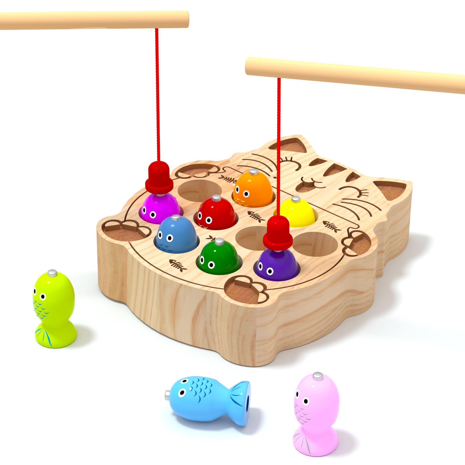 edutree Wooden Magnetic Fishing Game for Toddlers 2-4, Montessori Sensory Busy Board Educational Learning Fine Motor Skills Toys for 2 3 4 Years Old Boys Girls