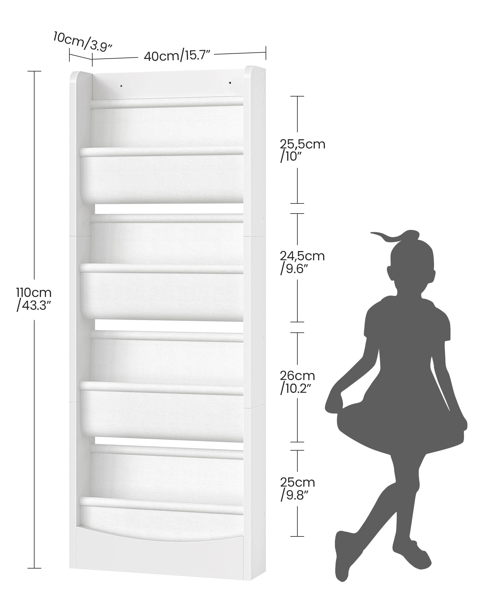CHOEZON Librería Infantil de Pared, Estantería Libros de Tela de 4 Niveles, Biblioteca Compacta, para Habitación Infantil, Aula, detrás de Puertas, para Libros y Juguetes, Blanco DMCW40WB