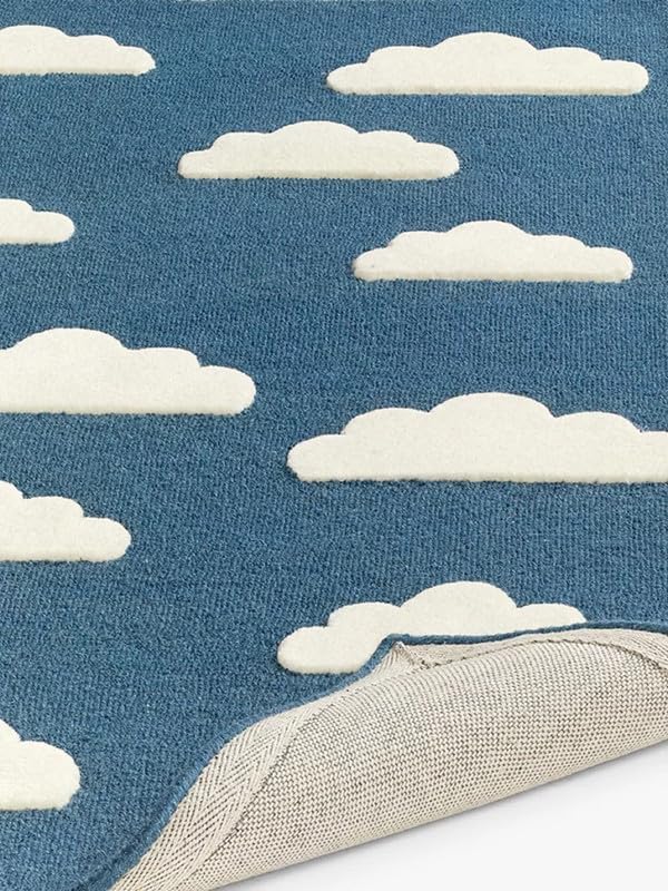 Kids Cloud Area Rug 9x12 ft | Soft Hand Tufted Blue Carpet for Kids Room Nursery Playroom