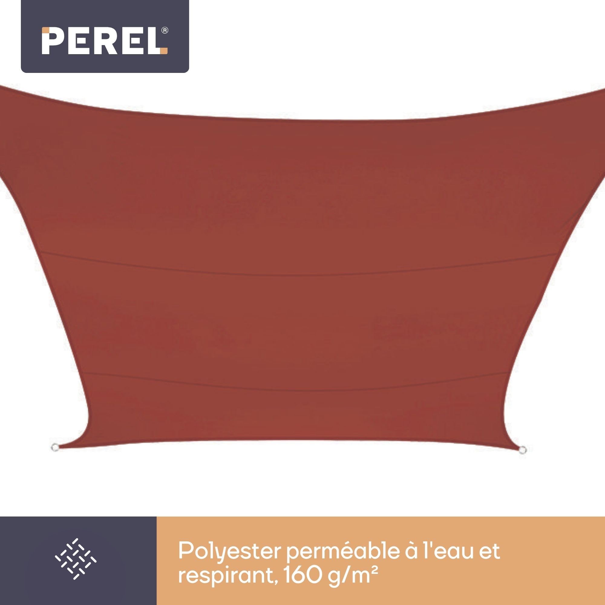 Perel Voile d’ombrage rectangulaire 4 × 3 m pour Jardin et terrasse, Polyester Respirant et déperlant 160 g/m², Protection UV 90%, Anneaux INOX, Terracotta