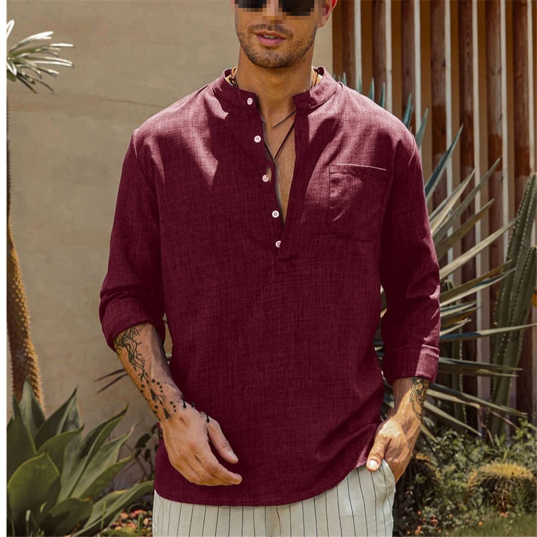 Blusa casual para hombre, holgada, de manga larga, Henley