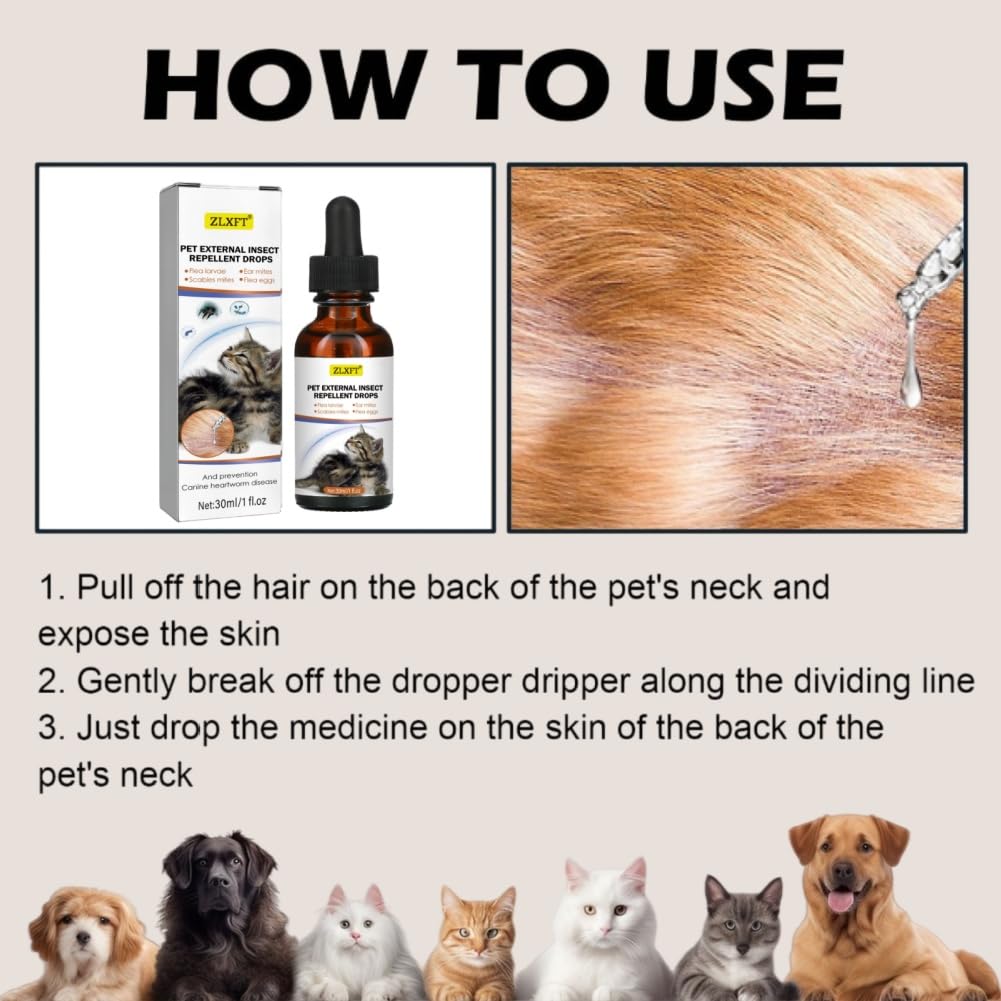 Gotas para Perros y Gatos,3pcs Antiparasitario para Perros y Gatos,Pipetas Antiparasitarias Perross,Spray para Aliviar La Picazón y Puntos Calientes,On Proteccin contra Las Garrapatas