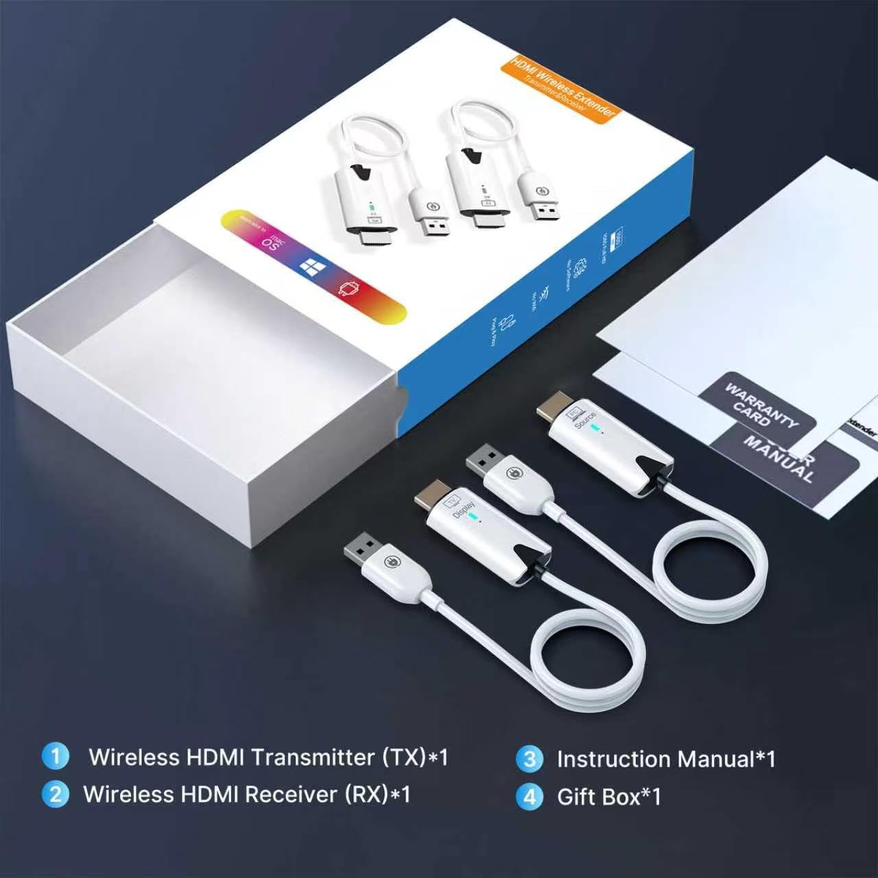 Émetteur et récepteur HDMI sans fil, décodeur 4K/sortie HD 1080p/50 m/2,4 G/5 G/Plug Play, adaptateur d'affichage HDMI sans fil, flux audio vidéo depuis un ordinateur portable/TV Box vers