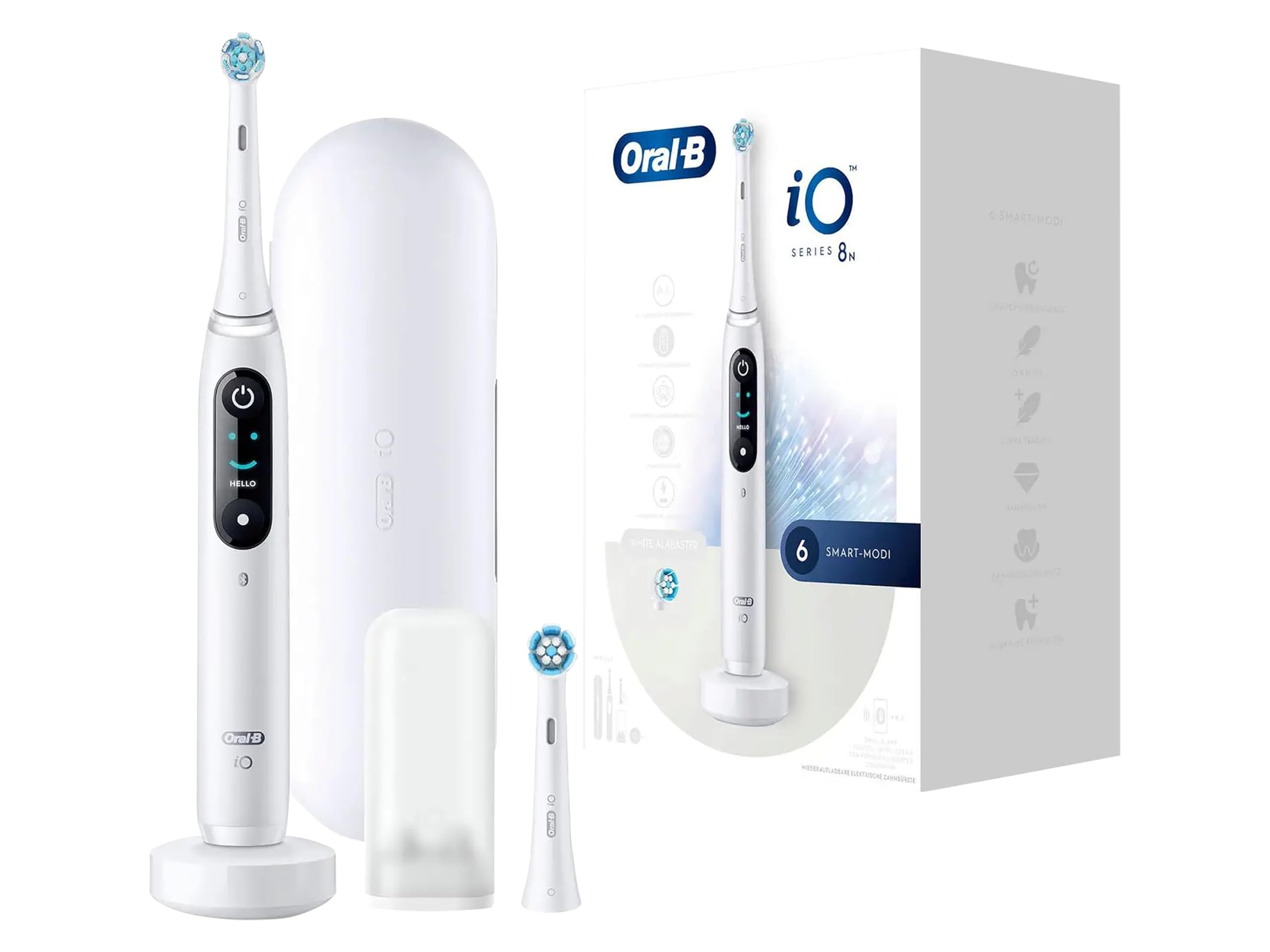 Oral-B IO 8 Brosse à Dents électrique avec Technologie aimantée et 2 brosses, 6 Modes de brossage pour Soins dentaires, écran Couleur et étui de Voyage, conçu par Marron, Blanc albâtre