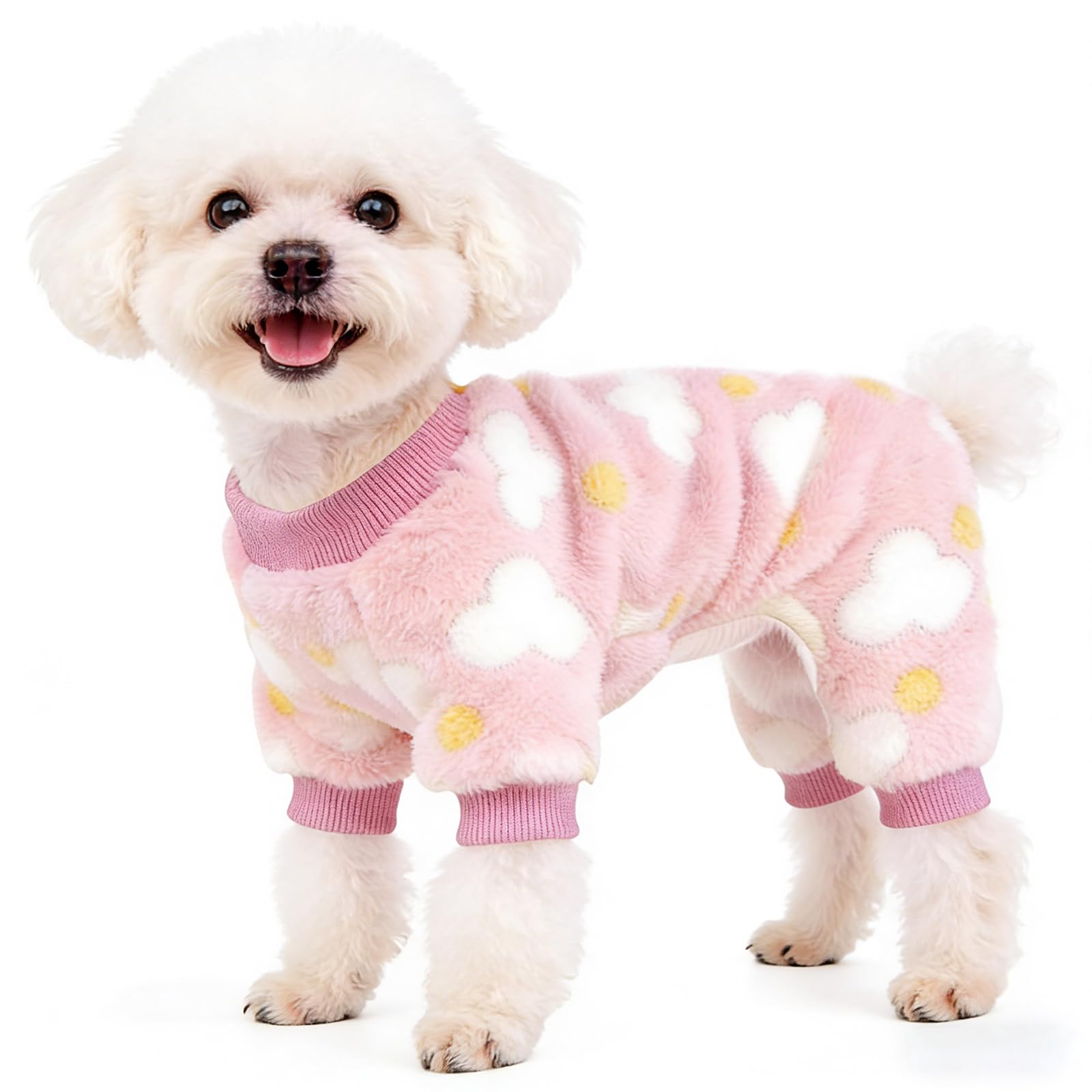 Dog Fleece Jumper Heart Dog Pyjamas Pink Dogs Jumpers Small Dogs Coat Clothes Warm Puppy Pyjamas Soft Puppy Pjs Onesie Pet Outfit for Chihuahua Dachshund Daily Spring/M