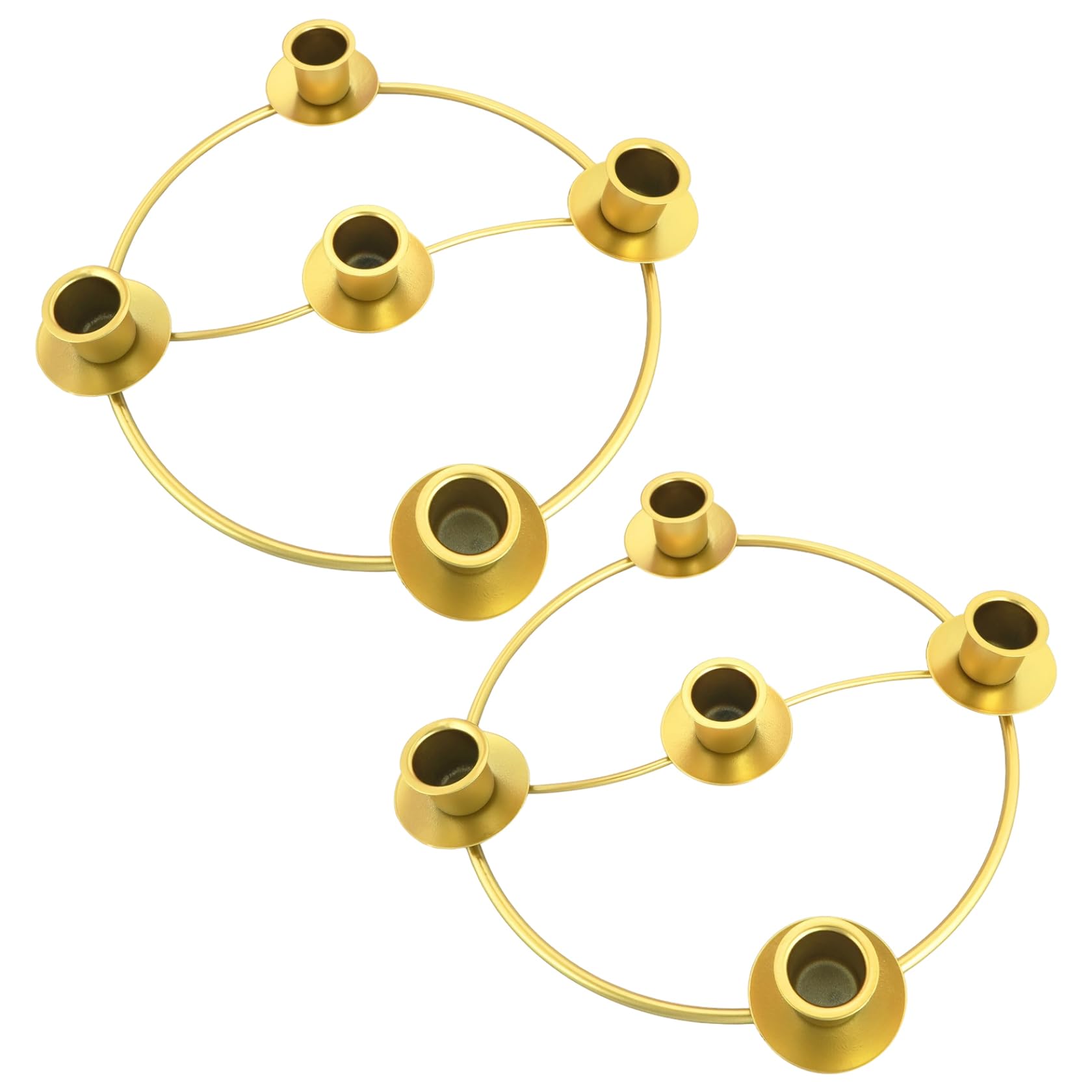 Bougeoir rond en fer doré x2 avec 5 piliers pour bougies et décoration de Pâques