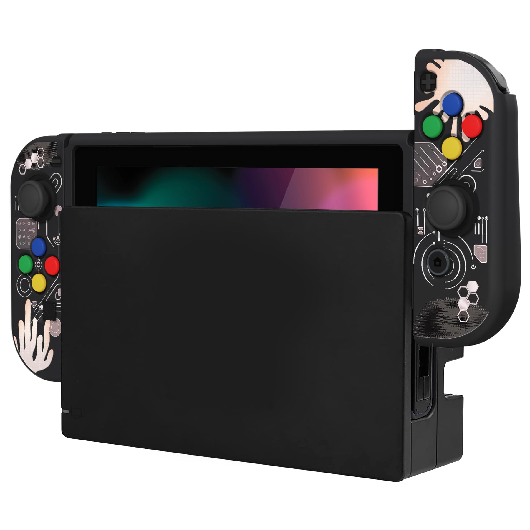 PlayVital ZealProtect - Custodia protettiva morbida per Nintendo Switch, protezione flessibile per interruttore, con protezione per lo schermo in vetro temperato, impugnature per pollice e tappi per