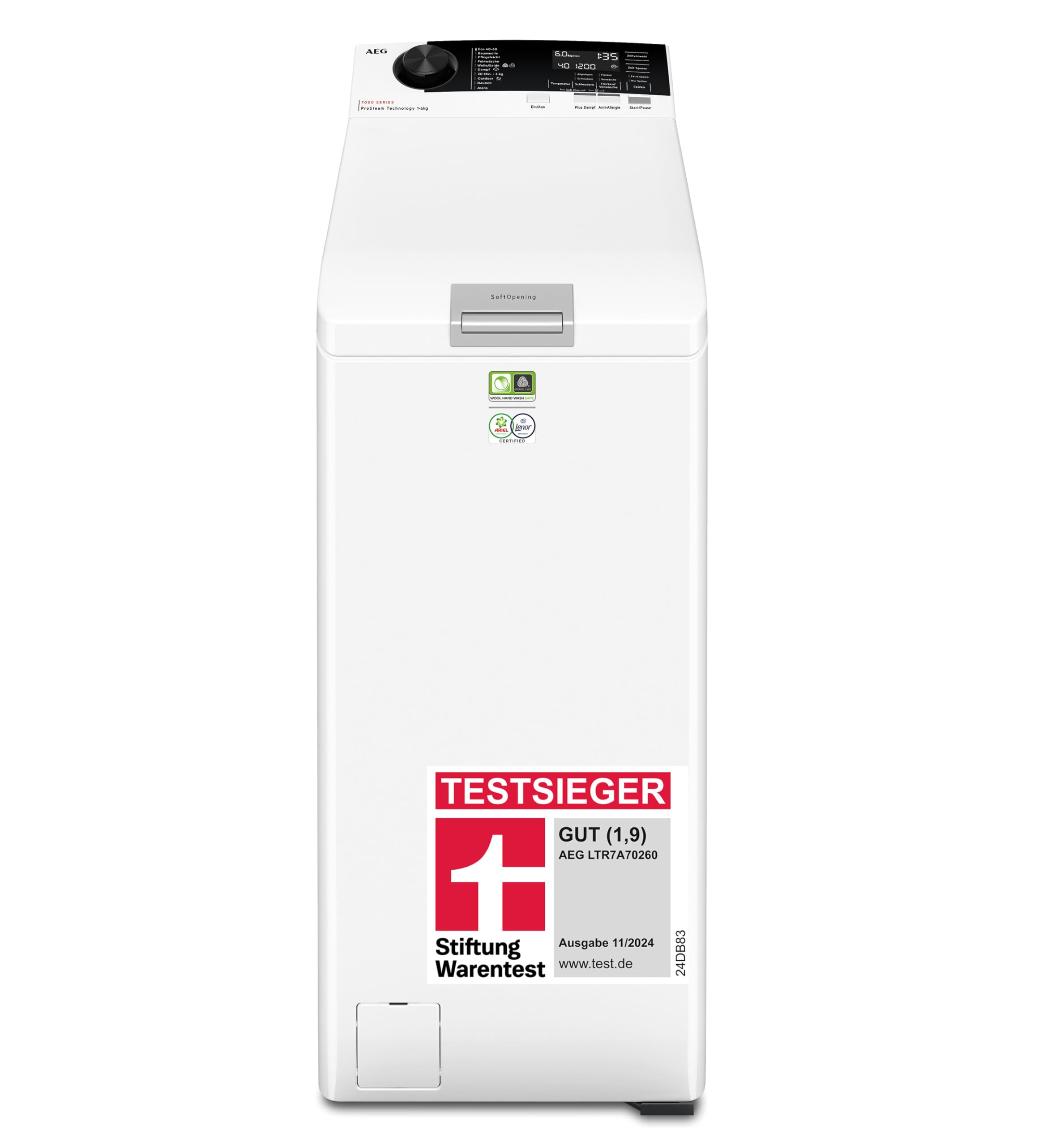 AEG LTR7A70260 - Lavatrice con caricamento dall'alto, ProSteam, funzione di rinfresco, 6,0 kg, silenziosa, automatica quantità, funzione di recupero, arresto dell'acqua, 1200 giri/min