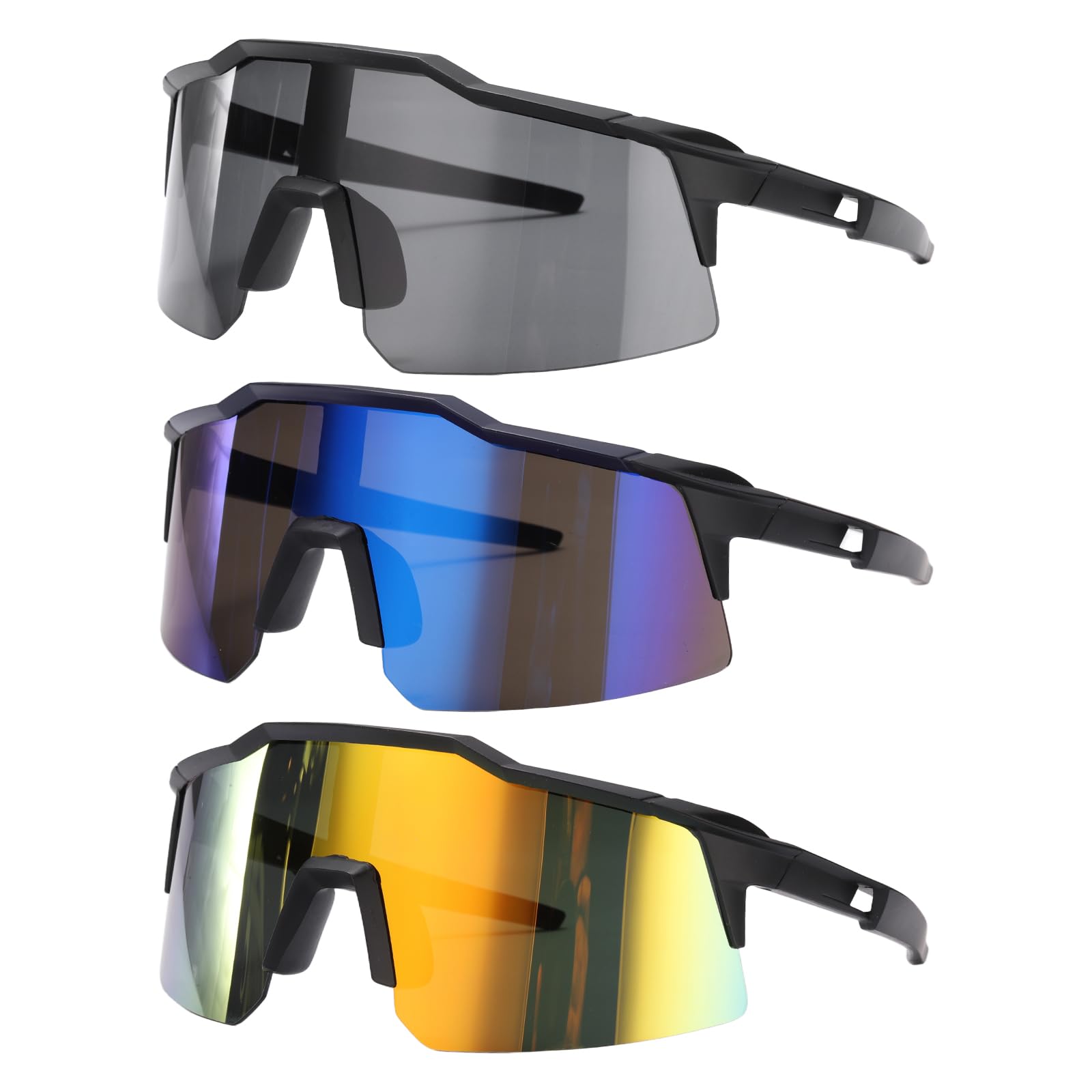 sourcing map 3pcs Sport Sunglasses Cycling Polarized Sun Glasses for Men Women Mountain Bike Driving Fishing Running, Gray+Ice Blue+Red