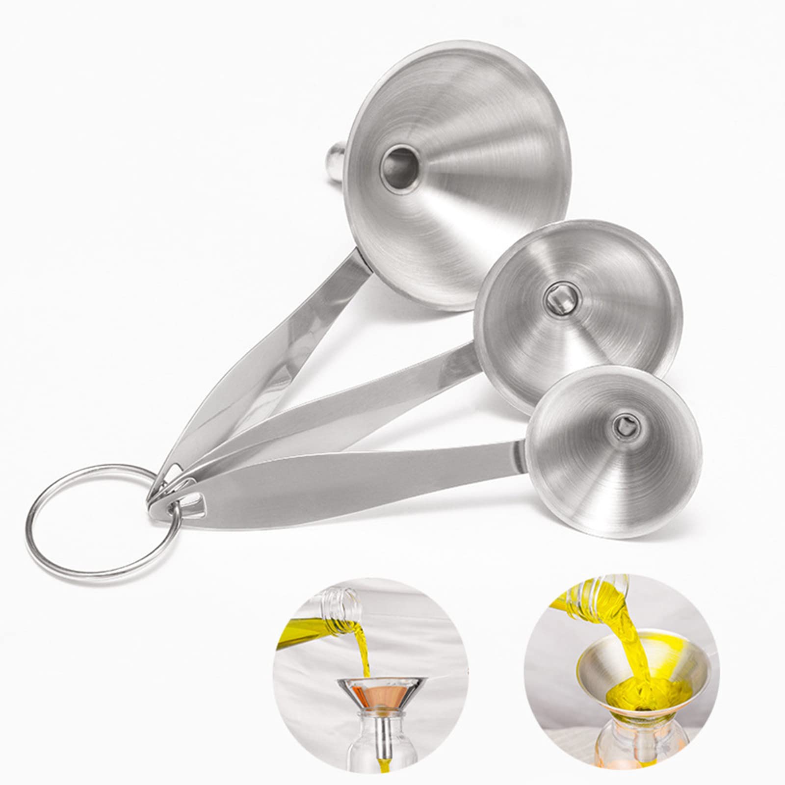 Kitchen Funnel Set, Food Grade Metal Funnels Transferring Essential Oils Liquid Fluid Spice Dry Ingredients Powder Small Funnels for Filling Bottles