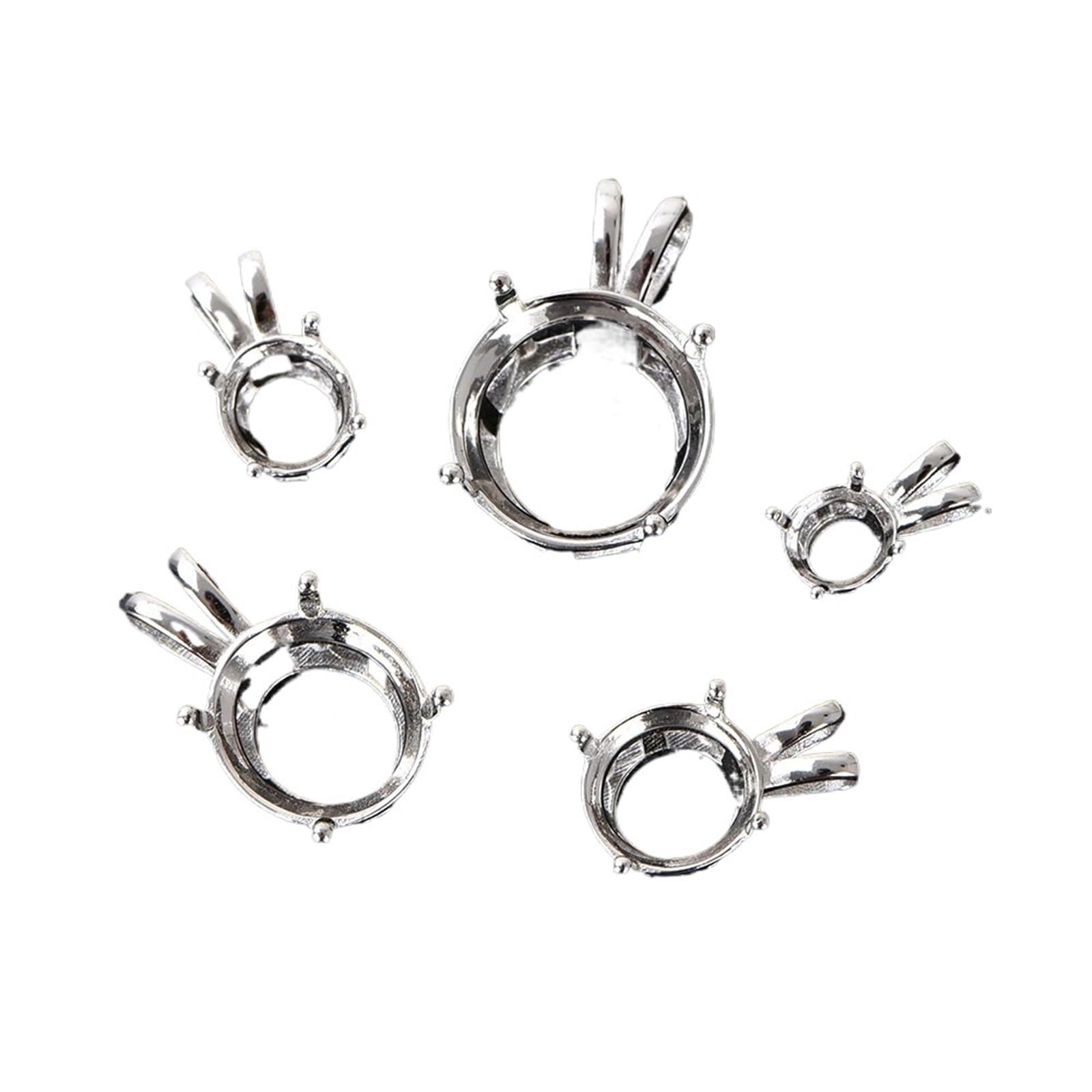 Colgante De Oreja De Conejo De Plata Con Montura En Blanco Y Piedras Redondas