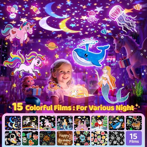 Image of PIKOY Night Light for Kids, 15 Films+15 Sound Machine for Kids Projector Light, 360 Rotation Princess Night Light Projector for Kids Room,Remote+Rechargeable Unicorn Lamp,Unicorn Gifts for Girls Toys