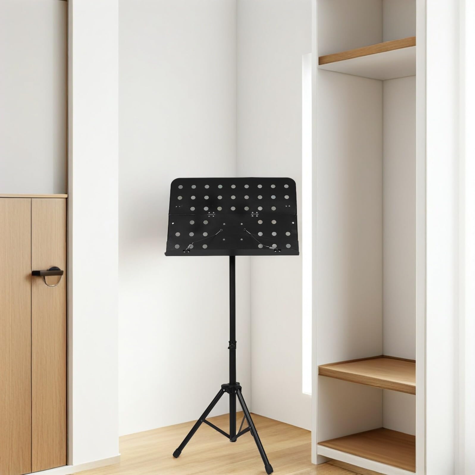 Faltbarer Notenständer Schwarz Höhenverstellbar Tragbar für Musiker | Kunststoff und Eisen, für Gitarre, Reisen und Übungsorte, Elegantes Design mit Professioneller Optik