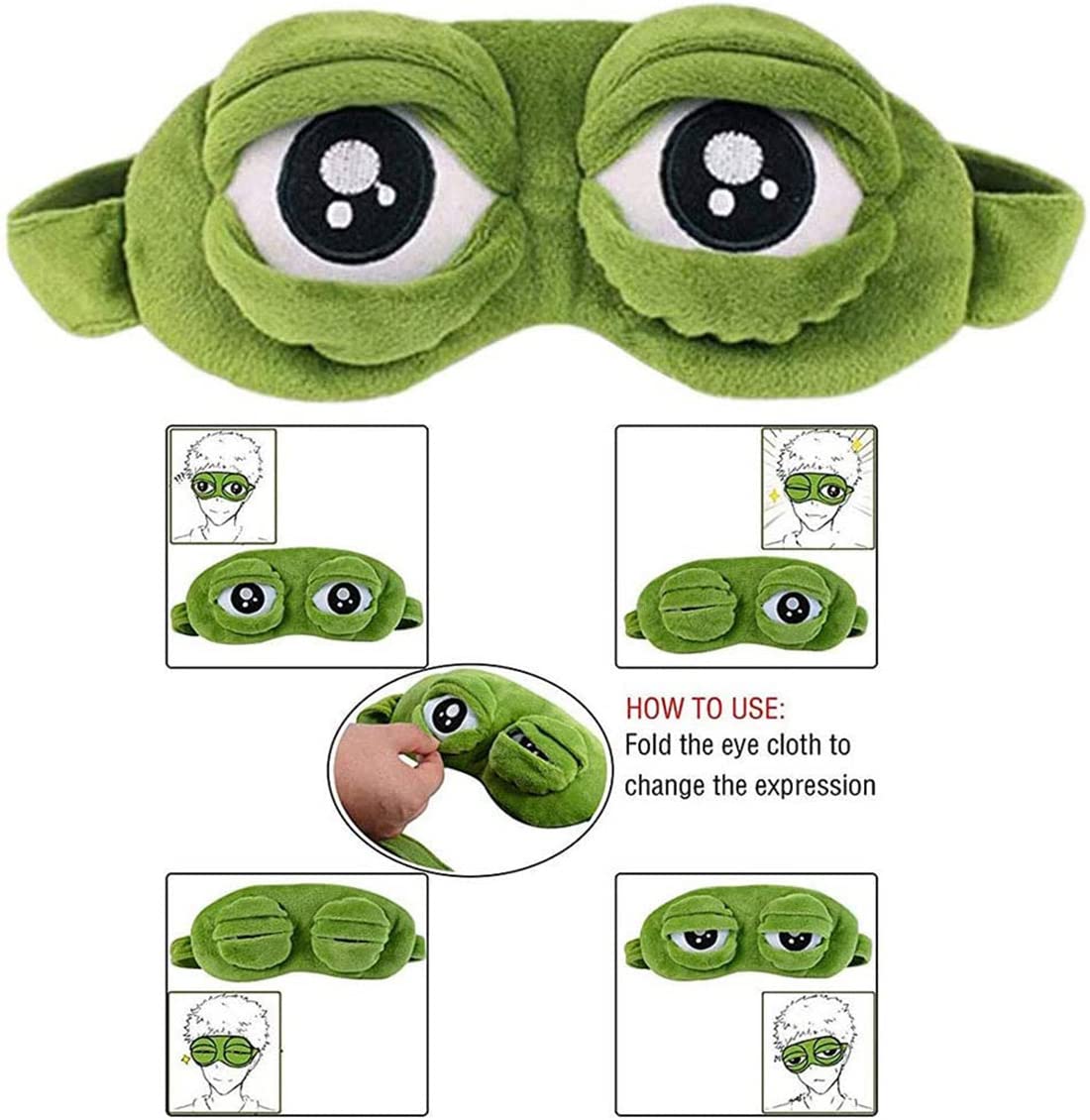 Antifaz de rana, antifaz de rana de pelusa de dibujos animados para dormir, divertida funda de ojo de rana de dibujos animados para viajes