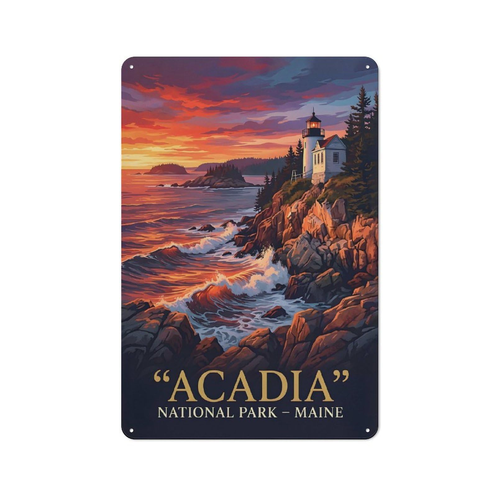 Junmoney Style-11 Acadia National Park Lighthouse Printed Metal Sign 30X20cm For Bar Or Restaurant, New Home Wall Decor For Hospitality Decor Collectors