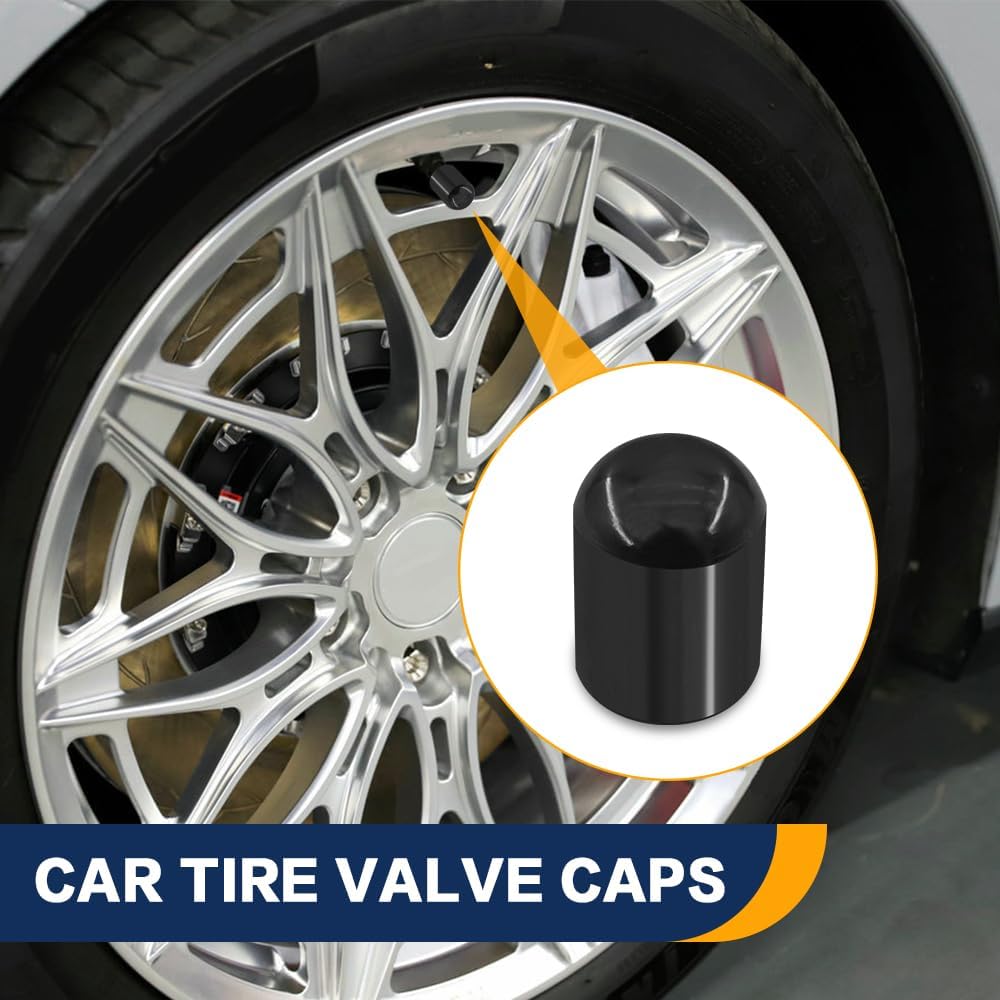 4PCS Car Tire Valve Stem Caps, Air Caps Cover, Aluminum Alloy Vehicle Valve Stem Cover with Rubber Sealing Gaskets, Leak-Proof Corrosion Resistant Auto Tire Accessories for Car Truck (Black) - Image 3