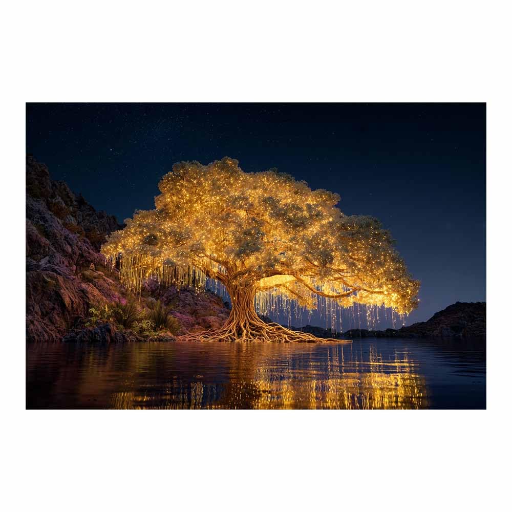 XENIOU Nature Wall Art Starry golden Blooms tree canvas painting wall art, Living Room Bedroom Hallway Stairs Decoration.(Multicolor)-80x120cm Unframed