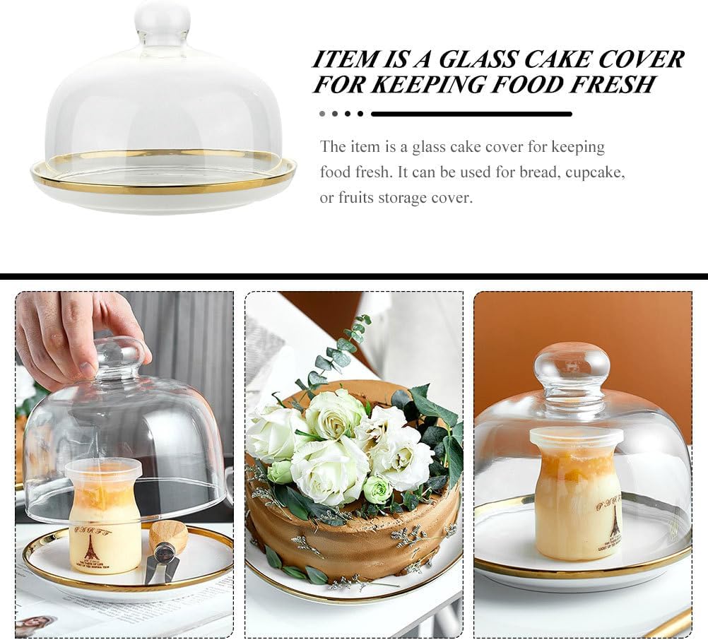 Luxshiny Cake Display Stand Cake Serving Tray Glass Pastry Dome Stand with Glass Cover for Bakery Party 6inch
