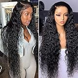 Maxine 12A 34 Inch 180 Density DEEP Wave Lace Front Wig Human Hair Pre Plucked 13x4 Water Wave HD Lace Front Wigs 13x4 HD Transparent Wet and Wavy Lace Front Wigs Brazilian Virgin Human Hair
