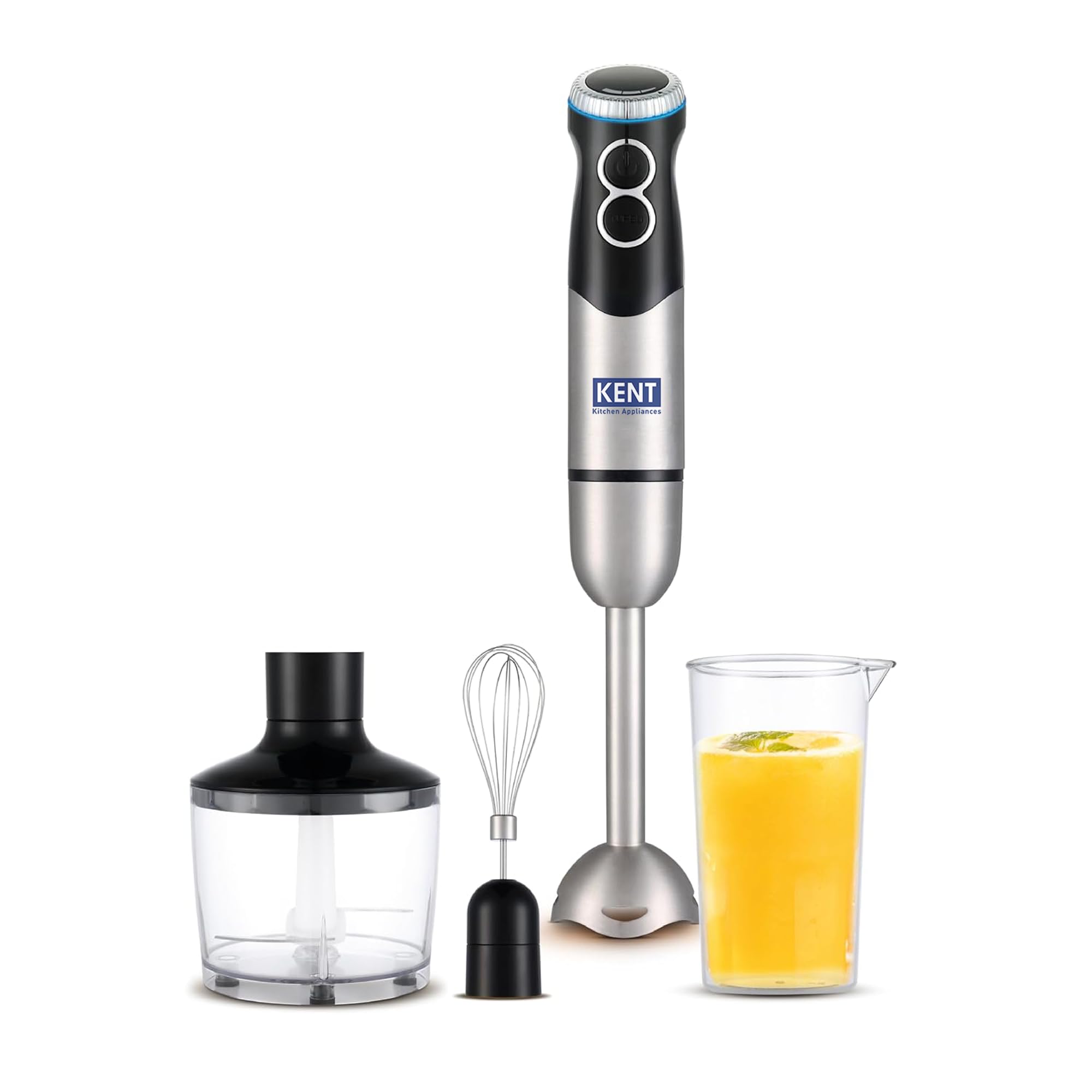 kent hand blender plus chopper 450 w | variable speed control | turbo switch for fast blending & chopping | hot & cold blending | low noise dc motor | multiple attachments chopper, whisker & jar