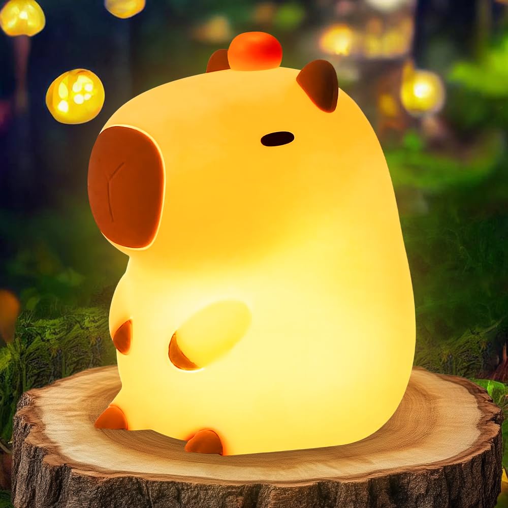 Jonuin Capybara Night Light, Cute Silicone Capybara LED Light, 3 Levels Dimmable, Touch Control & 30Mins Timer, USB Rechargeable Capybara Lamp for Nursery, Bedside Night Lights for Baby Kids